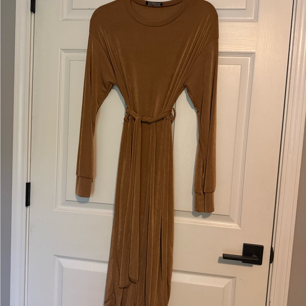 Elegant Tan Long Sleeve Dress